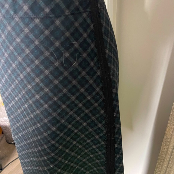 M.S.S.P. A-Line Blue-Green Tartan skirt w/ black tuxedo stripe on sides & trim - Picture 2 of 5